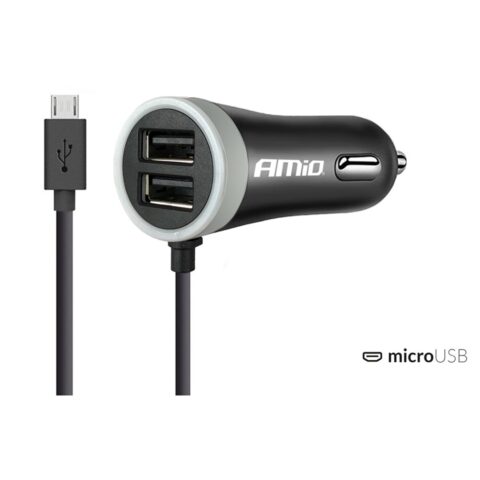 Amio - Φορτιστής Αναπτήρα 12-24V 2.4A με 2 θύρες USB και καλώδιο Micro USB για ταυτόχρονη φόρτιση συσκευών με σταθερή παροχή ρεύματος σε αυτοκίνητα και επαγγελματικά οχήματα - 1 Τεμ. (02056/AM)