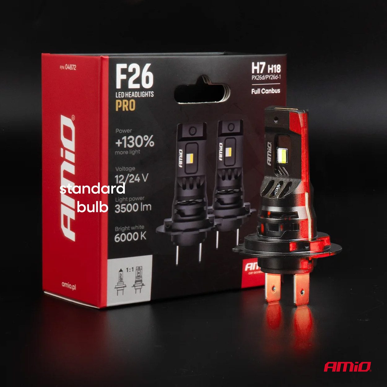 AMiO - Λάμπες LED F26 Pro Series H7/H18 12/24V 68W 2900-3550lm 6.000K Full Can-Bus Plug&Play - 2 Τεμ. (04872/AM) - Image 8