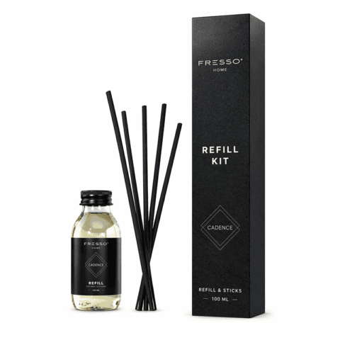 Fresso - Κιτ Αναπλήρωσης με Άρωμα Cadence 100 ml Premium Home Refill Kit και 6 Μαύρα Στικ από Fiberglass για Αρωματικό Χώρου Reed Diffuser - 1 Τεμ. (390037/FRE)