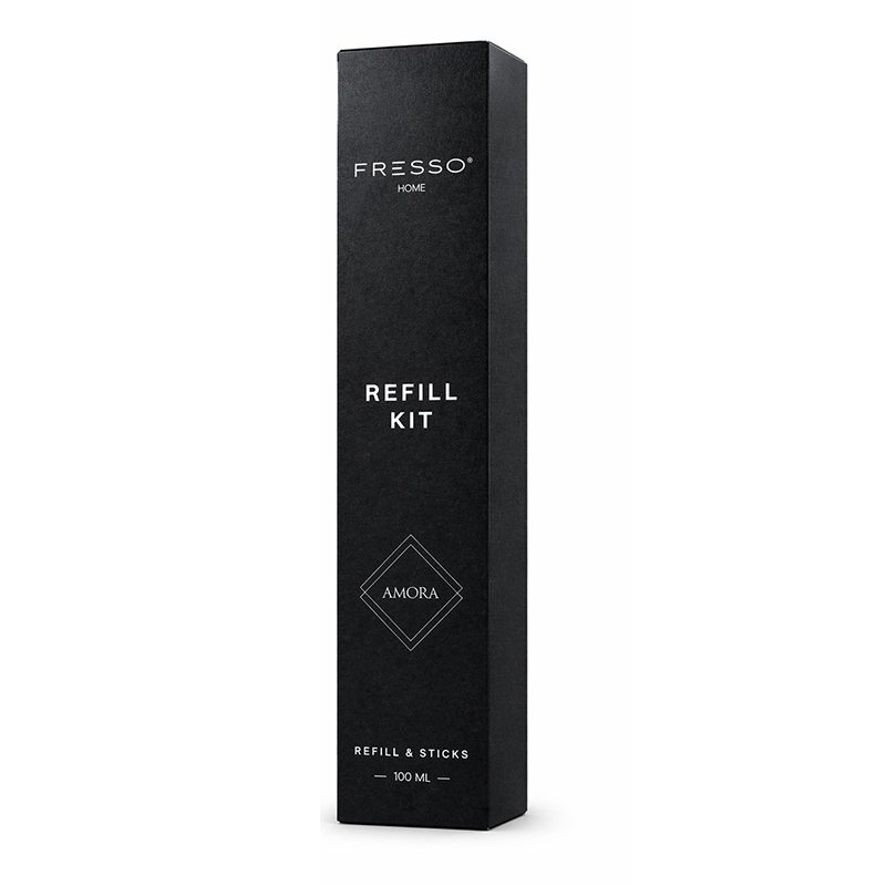 Fresso - Κιτ Αναπλήρωσης με Άρωμα Amora 100 ml Premium Home Refill Kit και 6 Μαύρα Στικ από Fiberglass για Αρωματικό Χώρου Reed Diffuser - 1 Τεμ. (390051/FRE) - Image 2