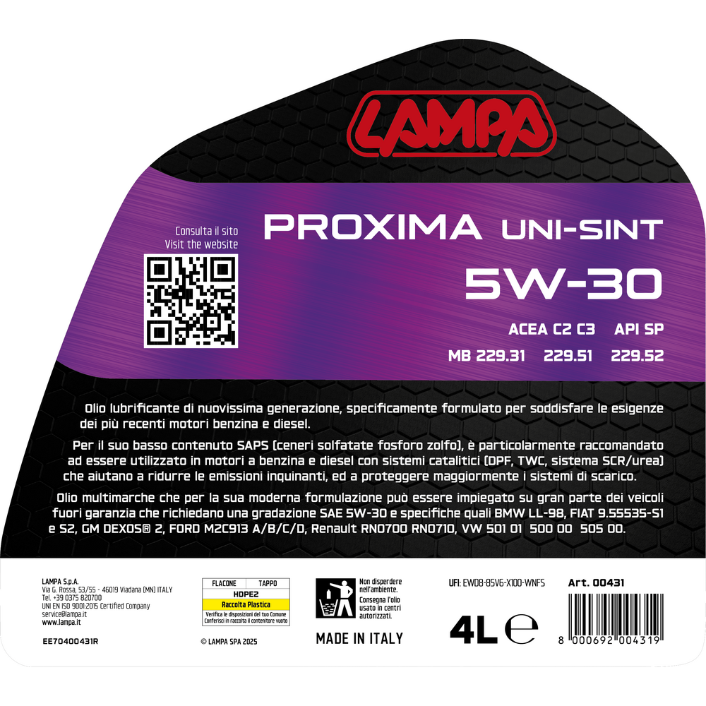 Lampa - Λάδι Κινητήρα Αυτοκινήτου Proxima Uni-Sint 5W-30 4 Lt. - 1 τεμ. (L0043.1) - Image 2