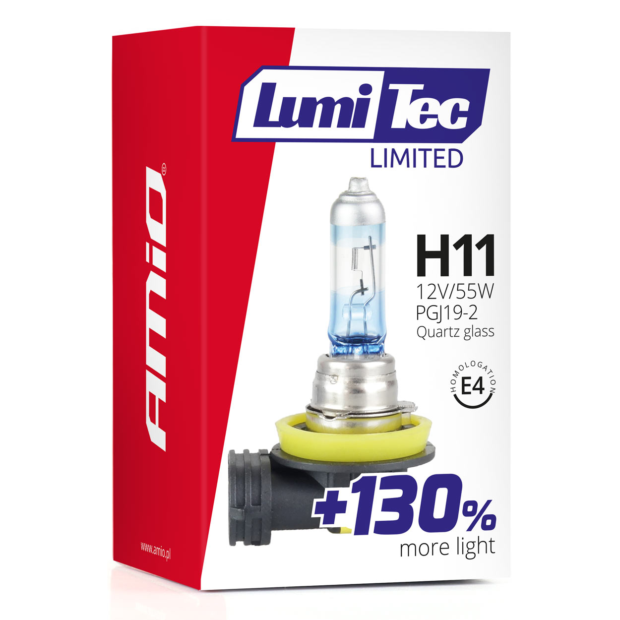 Amio - Λαμπτήρας Αλογόνου LumiTec Limited +130% τύπου H11 12V ισχύος 55W με βάση PGJ19-2 και λευκό φως 4300K για ενισχυμένη ορατότητα και μεγαλύτερη δέσμη έως 40m - 1 Τεμ. (02134/AM) - Image 3