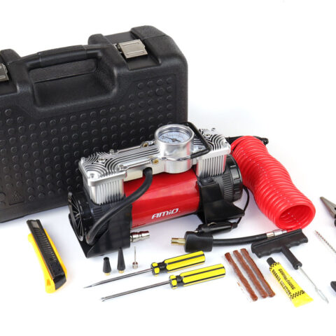 Amio – Κομπρεσέρ Αέρα 12V Διπλού Κυλίνδρου 10BAR 150PSI 60L/min με Μανόμετρο