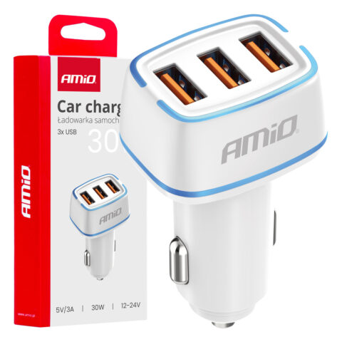 Amio - ΦΟΡΤΙΣΤΗΣ ΑΝΑΠΤΗΡΑ 12/24V ΜΕ 3 ΘΥΡΕΣ 3xUSB 30W 5V/3.0A ΛΕΥΚΟΣ 1 - 1 ΤΕΜ. (03889/AM)