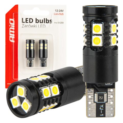 Amio - ΛΑΜΠΑΚΙΑ T10 W5W 12V/24V LED CAN-BUS 13xSMD 3030 ΛΕΥΚΟ 5500K - 2 ΤΕΜ. (04259/AM)