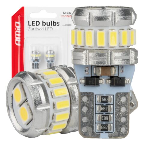 Amio - Λάμπα LED CANBUS T10 (W5W) 16SMD 3014 + 2SMD 3030 Λευκή 6000K 12V/24V για Φώτα Θέσης