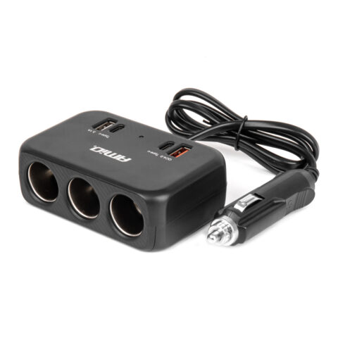 Amio - ΑΝΤΑΠΤΟΡΑΣ ΑΝΑΠΤΗΡΑ 12/24V 120W ΜΑΥΡΟΣ/3 ΘΕΣΕΙΣ/1xUSB-A+1xUSB-C QC 4.0 ΤΑΧΕΙΑΣ ΦΟΡΤΙΣΗΣ/ΚΑΛΩΔΙΟ 80cm - 1 Τεμ. (04365/AM)