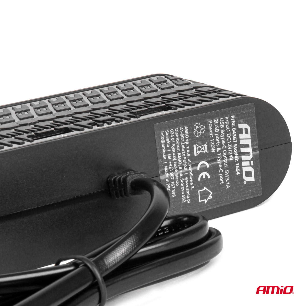 Amio - ΑΝΤΑΠΤΟΡΑΣ ΑΝΑΠΤΗΡΑ 12/24V 120W ΜΑΥΡΟΣ - 4 ΘΕΣΕΙΣ - 2xUSB-A + 1xUSB-C - ΚΑΛΩΔΙΟ 80cm - 1 Τεμ. (04367/AM) - Image 5