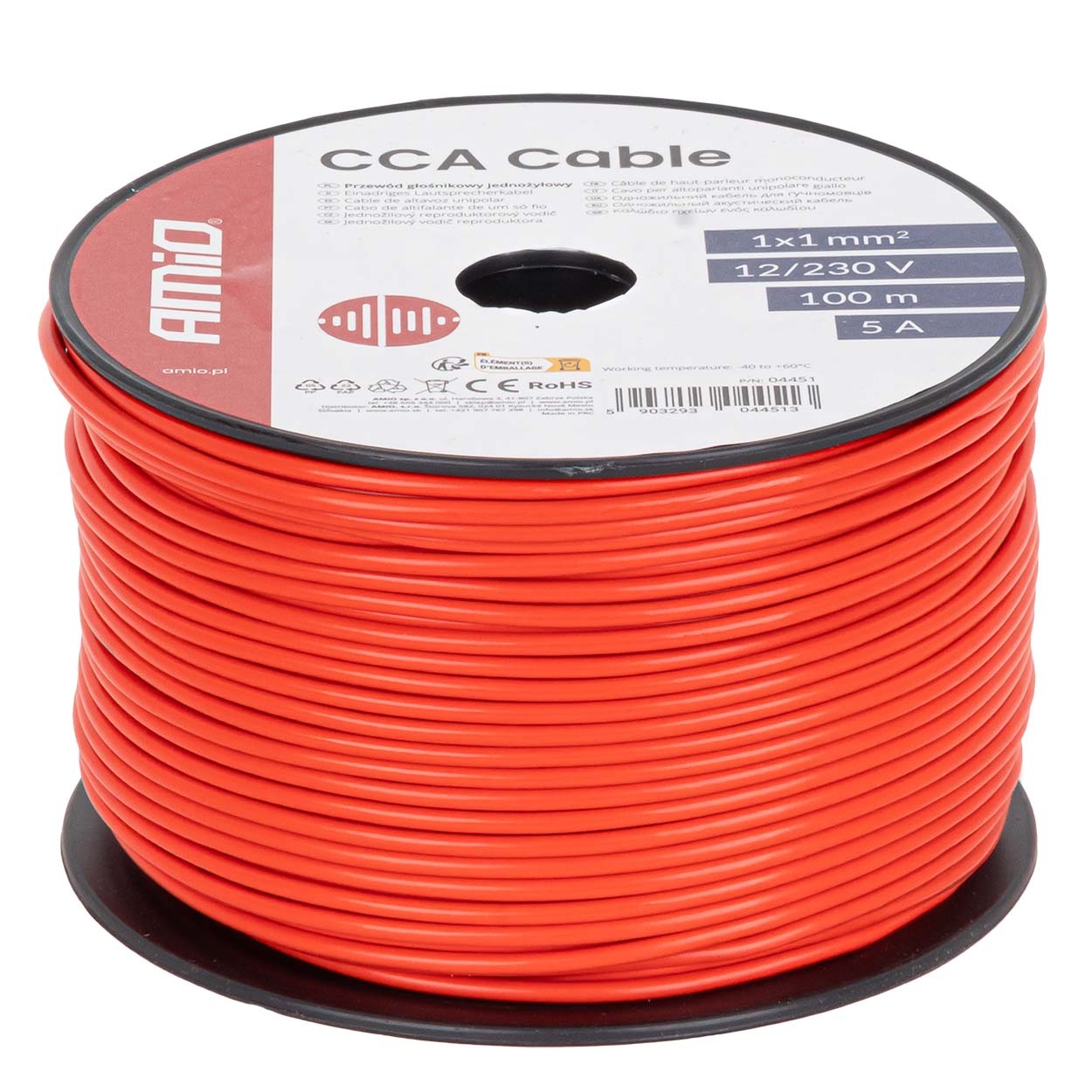 Amio - Μονόκλωνο Καλώδιο Εγκατάστασης CCA 1×1mm² 100m – 12/230V - 1 τεμ. (04451/AM)