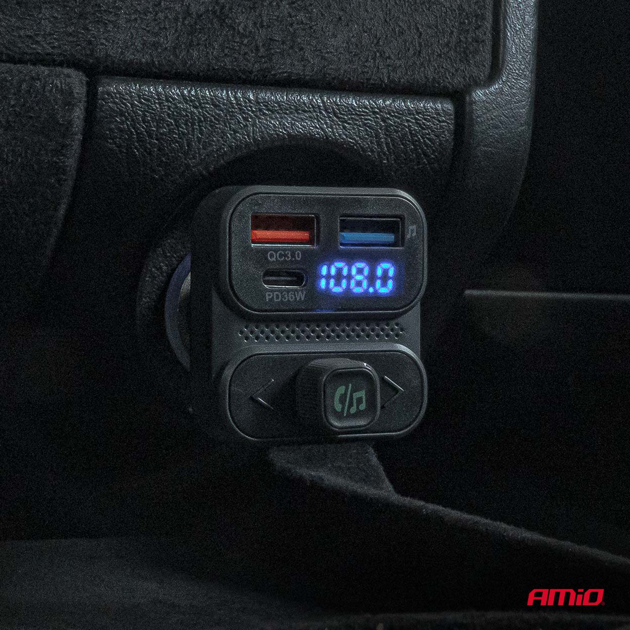 Amio - FM Transmitter Αναπτήρα τύπου FMT02 τάση λειτουργίας 12-24V με 2xUSB Type-A και 1xUSB Type-C για Επιβατικά Αυτοκίνητα και Φορτηγά - 1 τεμ. (04649/AM) - Image 3