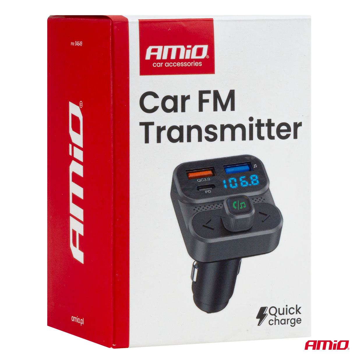 Amio - FM Transmitter Αναπτήρα τύπου FMT02 τάση λειτουργίας 12-24V με 2xUSB Type-A και 1xUSB Type-C για Επιβατικά Αυτοκίνητα και Φορτηγά - 1 τεμ. (04649/AM) - Image 2