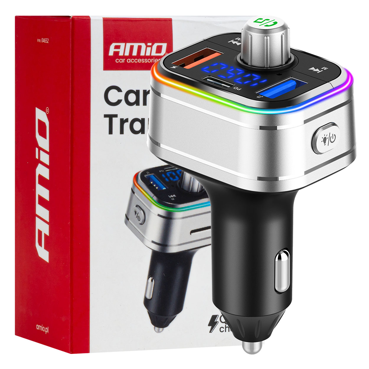Amio - FM Transmitter Αυτοκινήτου 12/24V με 1xUSB Type-C και Υποδοχή microSD - 1 τεμ. (04652/AM)