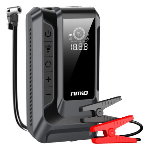 Amio - Φορητός Εκκινητής Μπαταρίας (Jump Starter) 4 σε 1 με ενσωματωμένο Κομπρεσέρ Αέρα