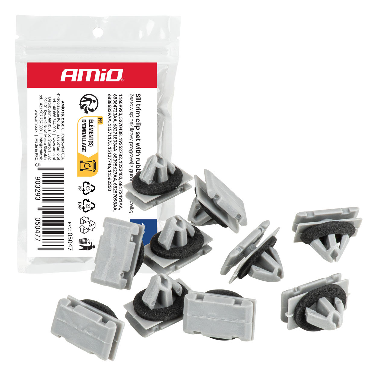Amio – Σετ Πλαστικά Κλιπ για Μασπιέ & Επενδύσεις Μαρσπιέ με Λάστιχο Στεγανοποίησης 11mm Universal