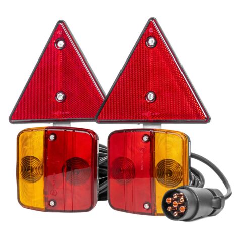 Amio – Φανάρια Τρέιλερ Μαγνητικά 12V με 7-PIN ISO & Ανακλαστικά Τρίγωνα για Ασφαλή Σήμανση & Ορατότητα – 2 Τεμ. (02095/AM)
