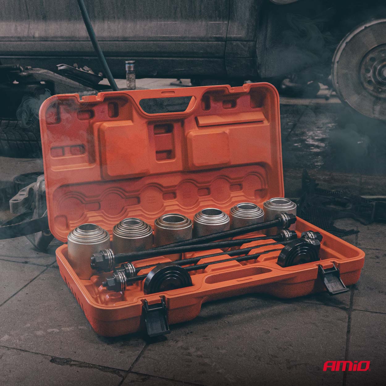 Amio – Σετ Εργαλείων Ρουλεμάν Τροχού & Silent Blocks Heavy Duty για Αφαίρεση και Εγκατάσταση με Ασφαλή Χρήση – Σετ 26 Τεμ. (04772/AM) - Image 2