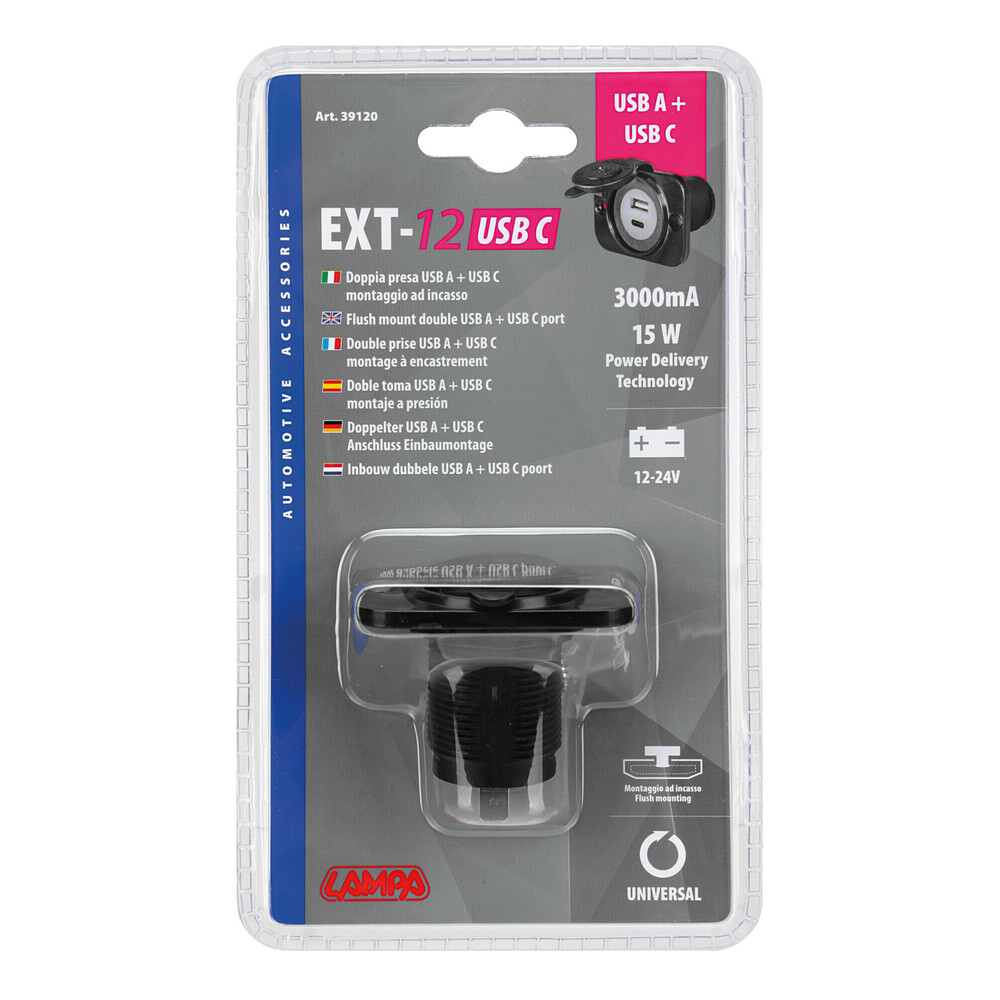 ΠΡΙΖΑ USB ΜΕ ΚΑΠΑΚΙ ΚΑΙ 2 ΘΥΡΕΣ USB (A+C) 12/24V 3000mA 15W ΜΑΥΡΗ FAST CHARGE LAMPA - 1 TEM. - Image 4