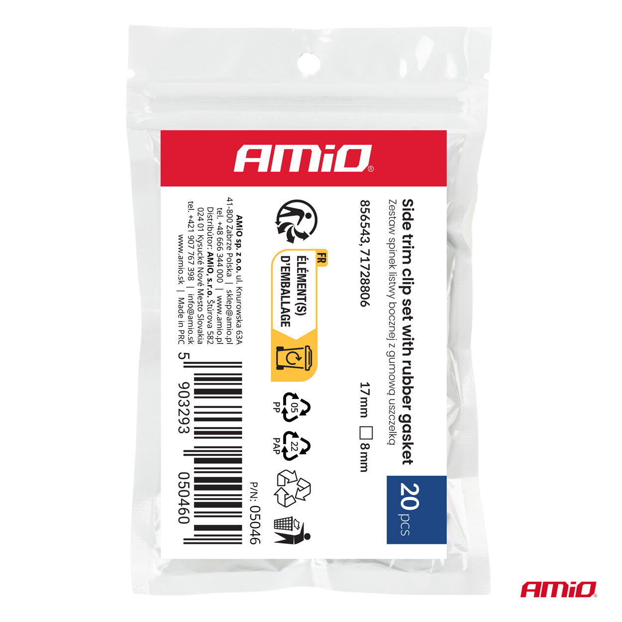 Amio – Σετ Πλαστικά Κλιπ για Πλαϊνά Φιλέτα & Προστατευτικές Λωρίδες με Λάστιχο Στεγανοποίησης ⌀8mm 17mm Universal, εξασφαλίζουν αντικραδασμική και στεγανή συγκράτηση – 20 Τεμ. (05046/AM) - Image 3
