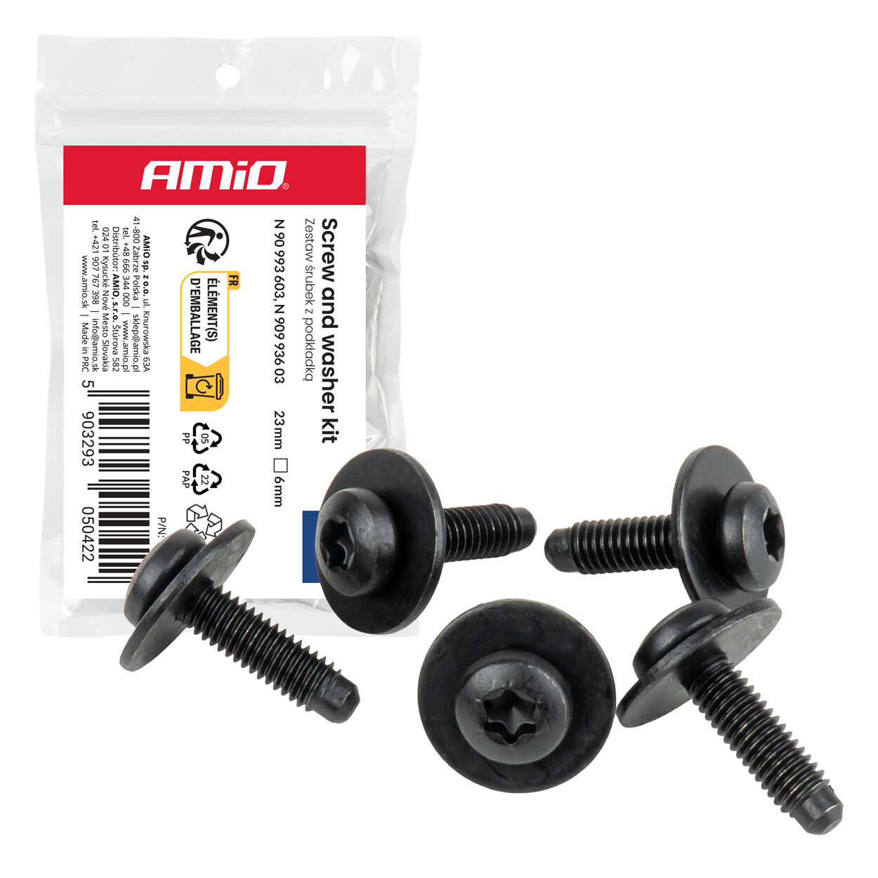 Amio – Σετ Βίδες Torx και Μεταλλικές Ροδέλες Στερέωσης 23mm ⌀6mm Universal