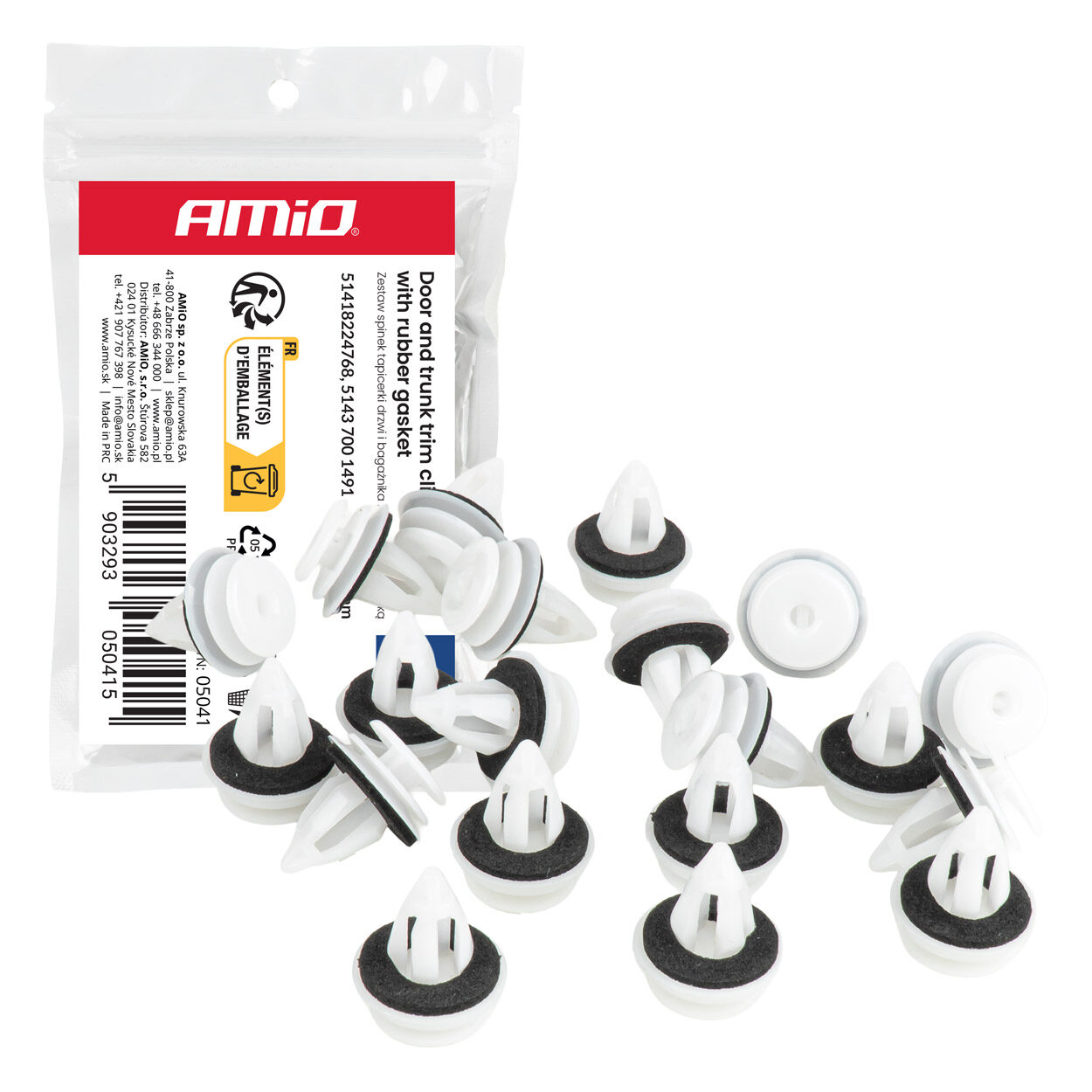Amio – Σετ Πλαστικά Κλιπ για Επενδύσεις Θυρών & Χώρου Αποσκευών με Λάστιχο Στεγανοποίησης 20mm Universal