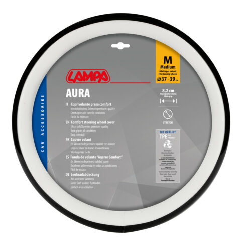 Lampa - Κάλυμμα Τιμονιού AURA (M) 37/39cm Μαύρο ένθετο με γυαλάδα / Λευκό άοσμο μαλακό Skeentex - 1 τεμ. (L3290.6)