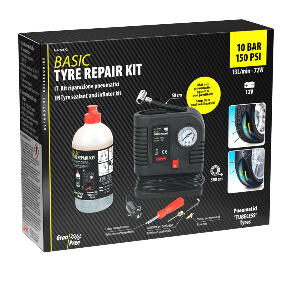 ΚΟΜΠΡΕΣΕΡ ΑΕΡΑ BASIC TYRE REPAIR KIT ΜΕ ΥΓΡΟ ΕΠΙΣΚΕΥΗΣ ΕΛΑΣΤΙΚΩΝ 500ml ΜΕ ΜΑΝΟΜΕΤΡΟ 12V 300cmΚΑΛΩΔΙΟ LAMPA - 1 Tεμ. - Image 4