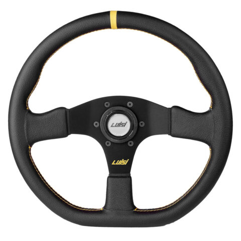 ΤΙΜΟΝΙ STEALTH CORSA 355mm ΤΡΙΑΚΤΙΝΟ ΔΕΡΜΑΤΙΝΟ ΜΑΥΡΟ LUISI