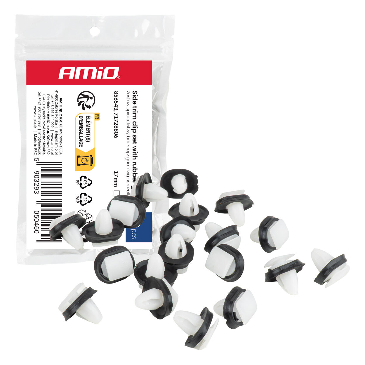 Amio – Σετ Πλαστικά Κλιπ για Πλαϊνά Φιλέτα & Προστατευτικές Λωρίδες με Λάστιχο Στεγανοποίησης ⌀8mm 17mm Universal