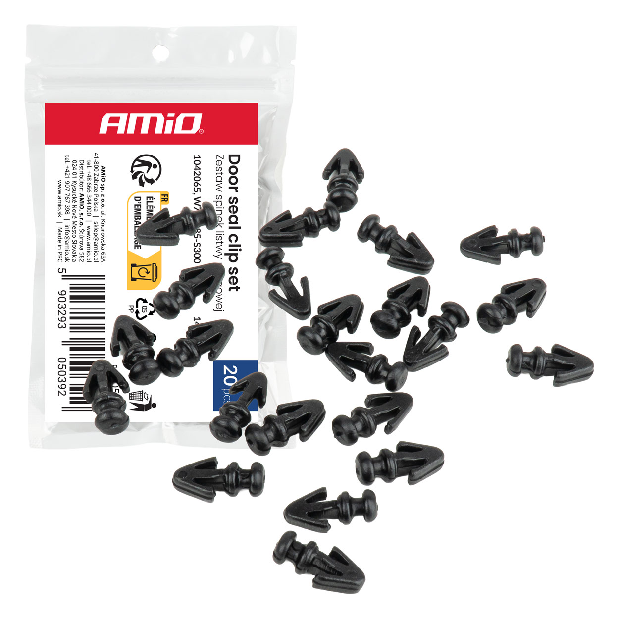Amio – Σετ Πλαστικά Κλιπ για Μασπιέ & Λάστιχα Θυρών 14/8mm Universal
