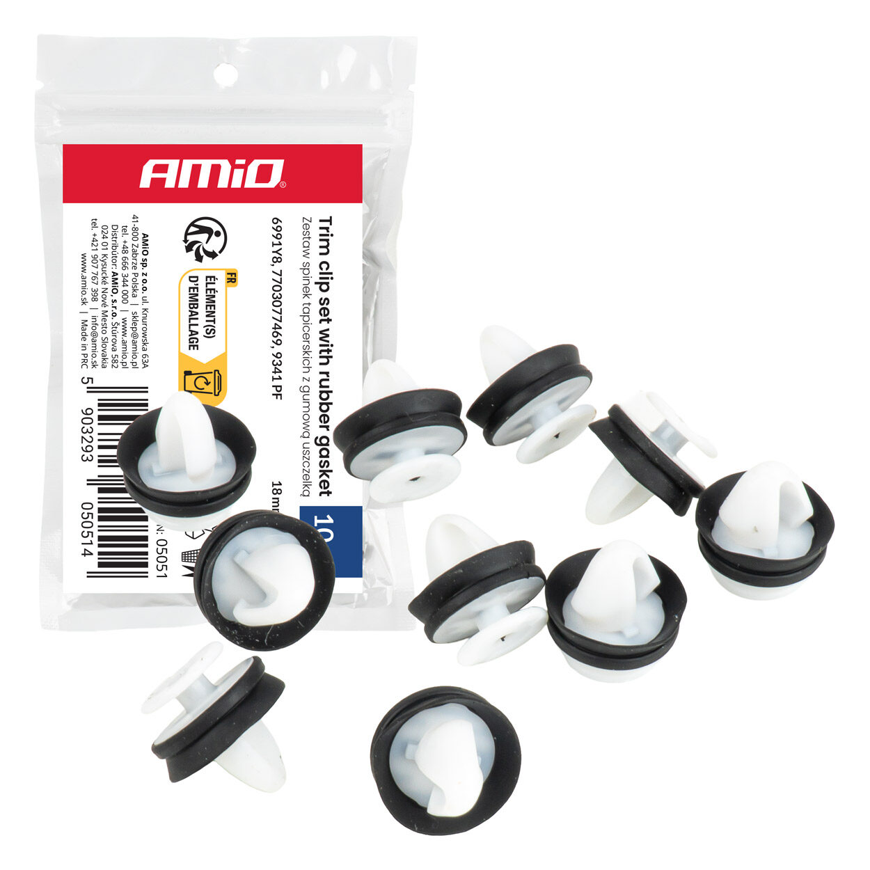 Amio – Σετ Πλαστικά Κλιπ Ταπετσαρίας & Επενδύσεων με Λάστιχο Στεγανοποίησης ⌀11mm 18mm Universal
